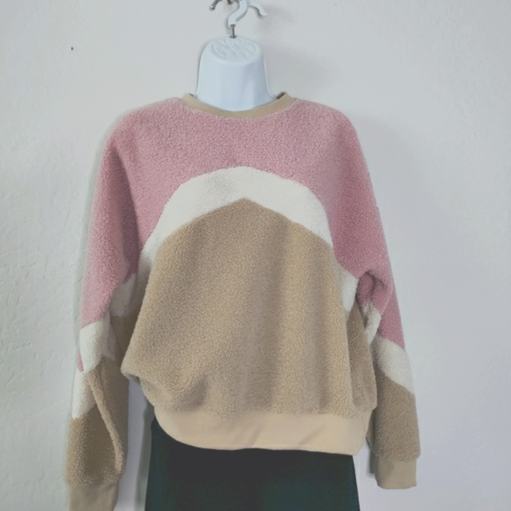 Cloud Chaser Retro Fleece Sweatshirt XLarge pink white brown